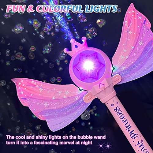 3 AA Batteries & 2 Bubble Solutions, Outdoor Party Birthday Gift for Girls 3-8, Bubble Machine for kids, Princess Toys, Pink Bubble Wand for Kids, LED Light Music Bubble Toys Girl Gifts Age 3+ B0BX57W4RX