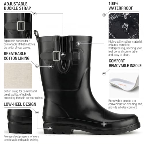 HISEA Rubber Rain Boots for Women Waterproof Garden Mud Boots