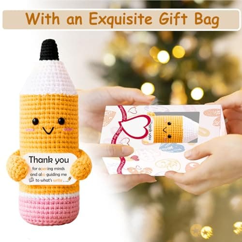 Teacher Gifts for Women Men Appreciation Thank You Gift Positive Crochet Pencil Ornaments Personalized Christmas Birthday Retirement Thanksgiving Gifts for her him Office Desk Decor Stocking Stuffers