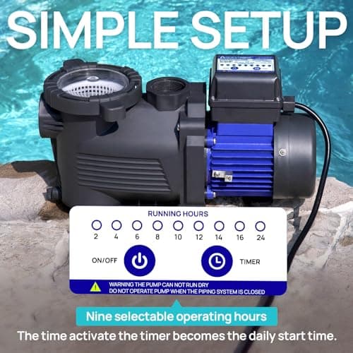 AQUASTRONG Above Ground Pool Pump 115v High Flow 1.25"&1.5''adapter Powerful Self Primming Swimming Pool Pumps with Filter Basket,4332GPH 3/4 HP with Timer