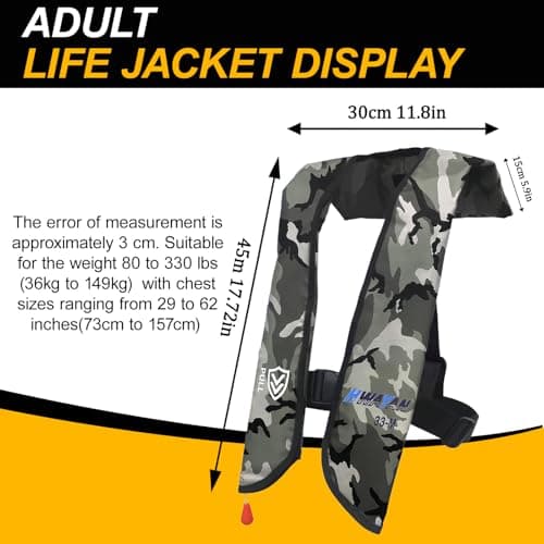 HWAYAN Manual Inflatable Life Jacket| Inflatable PFD Vest Adult| Life Vest for Adults| Outdoor Water Sports| Supports up to 330 lbs|33g of Carbon Dioxide Cylinder