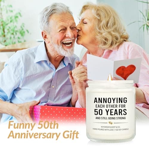 Niyewsor 50th Wedding Anniversary Couple Gifts, 50th Anniversary Candle Gifts for Couple, Parents, Husband, Wife, Him, Her, Friends, Golden Wedding Keepsake, Handmade, 7oz