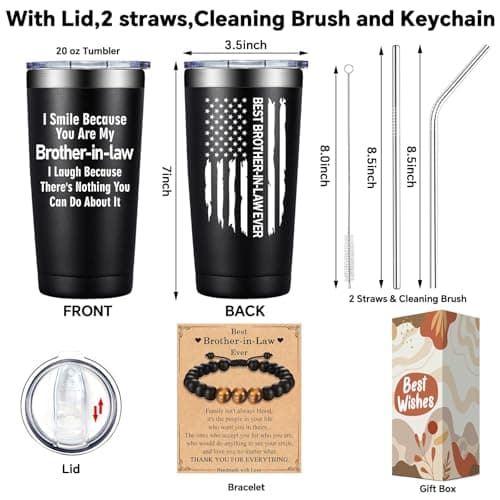 Grifarny Brother in Law Gifts - Brothers in Laws Christmas Gifts - Fathers Day, Birthday Gift for Brother in Law - I Smile Because You're My Brotherinlaw Tumbler Cup 20oz