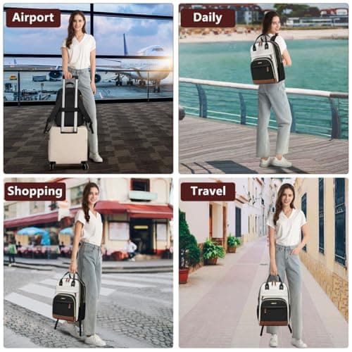 Laptop Backpack for Women Bag - 15.6 inch Work Travel Backpack with USB Charger College Bookbag Waterproof Business Computer Backpack Anti-theft Casual Backpacks for Nurse Teacher Beige Black Brown