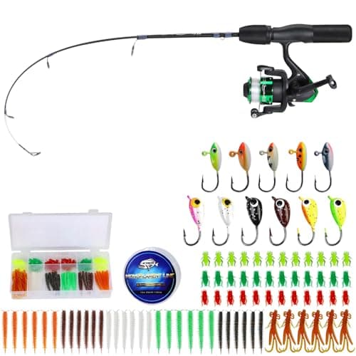 Sougayilang Ice Fishing Rod and Reel Set, Ice Fishing Includes Ice Jigs, Lures, and Essential Tackle,27" Medium/Light Power Ice Spinning Rod,EVA Foam Grip Handle