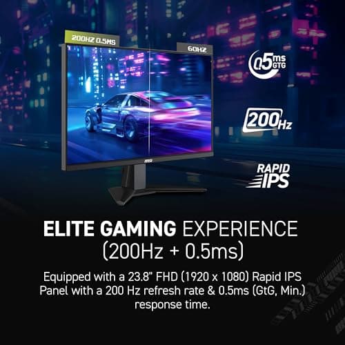 msi MAG 242F 24-inch 1920 x 1080 (FHD) Gaming Monitor, 200Hz, FreeSync Premium, HDMI, DisplayPort, VESA Mountable, Tilt, Height Adjustable, Speaker, 0.5ms, Black