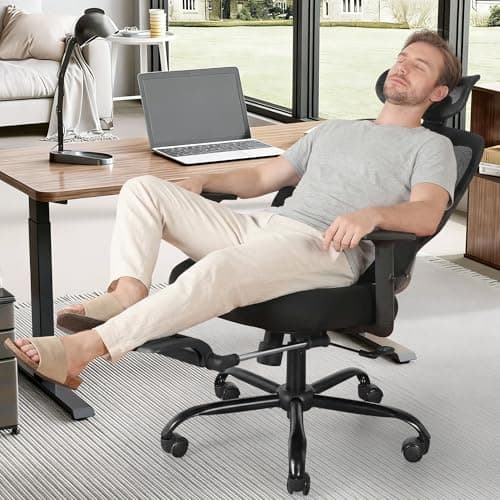 Ergonomic Office Chair with Footrest, Mesh Desk Chair with Adjustable Headrest & Armrests & Dynamic Floating Wing Lumbar Support, High Back Computer Chair for Home Office, BIFMA Certified, Black