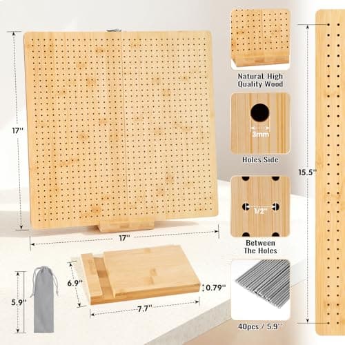 NewEle 17.0" Foldable Crochet Blocking Board with 40 Stainless Steel Pegs - Upgrade Large Blocking Boards for Crochet Projects, Bamboo Granny Square Crocheting Accessories Gifts for Crocheters