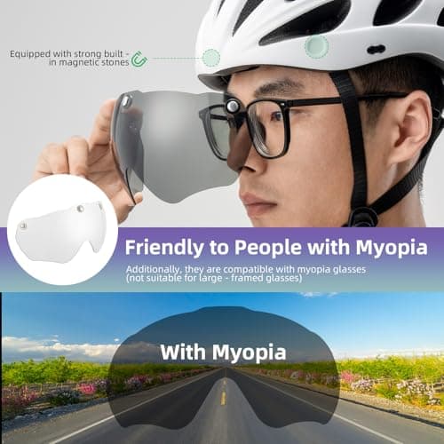 ROCKBROS Bike Helmet for Adult Men Women with Suggested Fit 58-65cm, Detachable Magnetic Goggles & Sun Visor, Lightweight with Adjustable Side and Chin Strap, Suitable for Myopia Glasses