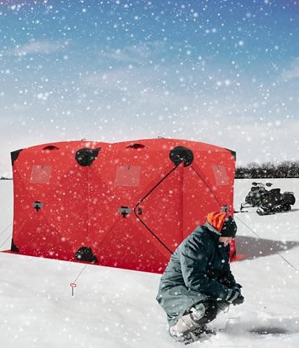 GarveeLife Ice Fishing Insulated Tent, Large Pop-Up Portable Hub-Style Ice Fishing Shelter, 6-7 Person Shelter 68 Square Feet of Fishable Area