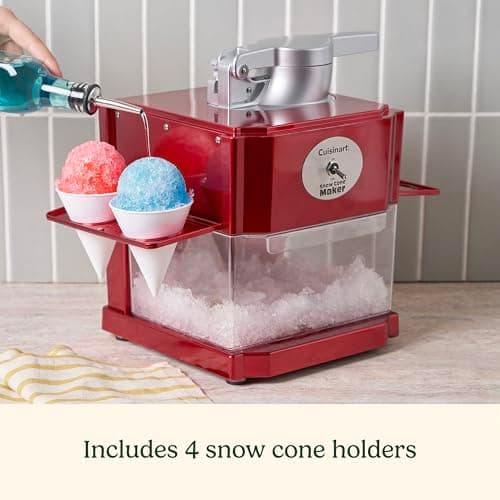 Cuisinart Snow Cone Machine, Home Shaved Ice Maker for Snow Cones, Snow Cone Maker with Reuseable Paper Cups, Makes 5 Icy Cones for Slushies, Frozen Drinks , Red, SCM-10P1