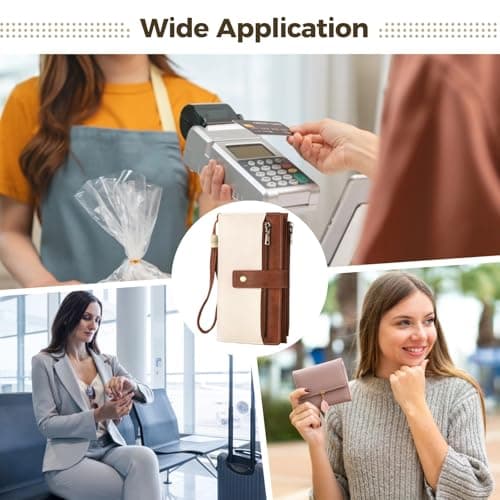 OMISTAR Women's RFID Blocking PU Leather Wallet, Trifold Clutch Purse with Wrist Strap, Multi-Compartment Credit Card Holder with Zipper Pockets for Cash, ID, Coins, Travel Essentials