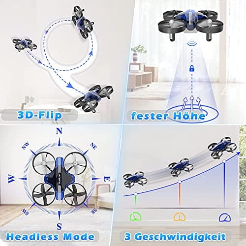 Mini Drone for Kids & Beginners, Indoor RC Nano Helicopter Quadcopter with Auto Hovering,3D Flips,Portable Hand Operated, Birthday＆ Children's Day Gift for Boys and Girls,Headless Mode & Remote Control,Blue.4-blade design-ATOYX