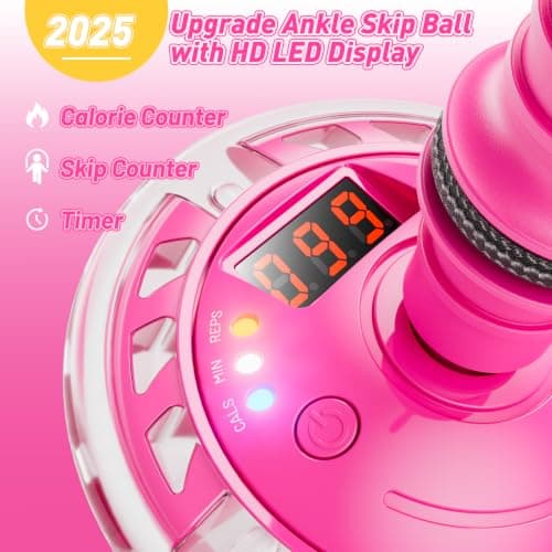 Flooyes Skip Ball for Kids, Ankle Skip Ball Toy with Counter, Timer and Cal Calculator, Girl Birthday Gifts for Age 6 7 8 9 10+, Rechargeable Colorful Flash Wheel Skip Ball for Girls Women