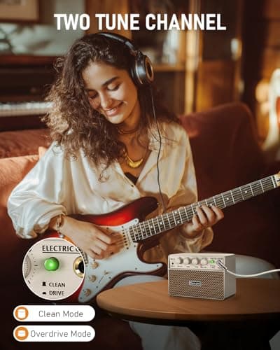 Flatsons FBA-10 Guitar Amp, 10W Mini Electric Guitar Amplifier with Clean/Drive Channel, 6H Work, USB-C Rechargeable, 3.5mm Headphone/AUX, Wireless Portable Amp for Indoor Practice, Travel (White)