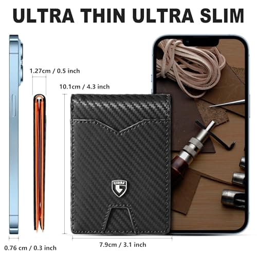 GSOIAX Slim Wallet for Men Rfid Blocking Leather Bifold Front Pocket Carbon Fiber Men's Money Clips Credit Card Holder With Gift Box B09P3QGR1D