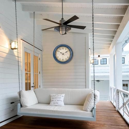 12 Inch Outdoor Clock with Thermometer and Hygrometer Combo, Waterproof Indoor Outdoor Wall Clocks for Patio, Pool, Garden, Bathroom Decor- Blue