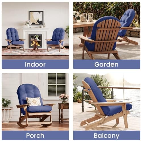 UDPATIO Adirondack Chair Cushion with Ties - Fade-Resistant Waterproof Outdoor Recliner High Back Seat Pads for Rocking Chairs, Patio, Deck, Porch, Lawn (Upper & Lower Back Support),Light Blue,1 PC