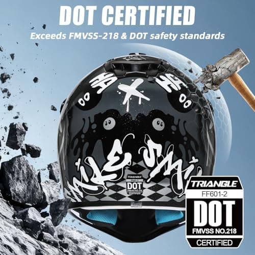 TRIANGLE Youth Kids Dirt Bike Helmet Full Face Motocross Helmet with Goggle & Gloves DOT/FMVSS-218 Approved Motorcycle Helmet