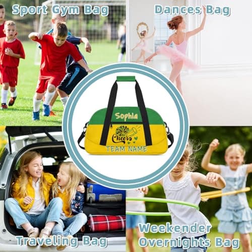 Zestdesign Personalized Cheerleader Bag, Custom Cheer Bag with Name, Customize Gym Sport Duffel Bag for Women, Green Yellow
