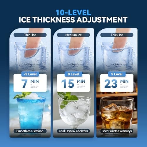 Tehanld Commercial Ice Maker Machine, 110LBS/24H with 33LBS Large Storage Capacity, 50 Ice Cubes/15 Mins, Ice Machine with Self-Cleaning & Water Filter, Under Counter & Freestanding for Home, Bar