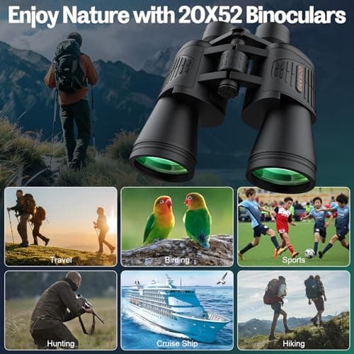 20x52 Binoculars for Adults High Powered - HD Large View Binoculars with Low Light Vision - Professional Binocular for Bird Watching Hunting Travel Cruise Outdoor Sports - Gifts for Women