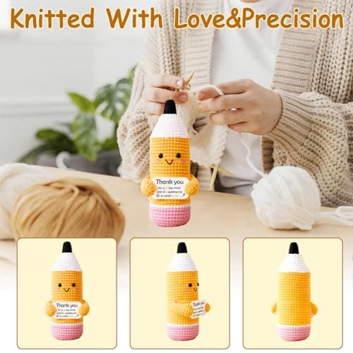 Teacher Gifts for Women Men Appreciation Thank You Gift Positive Crochet Pencil Ornaments Personalized Christmas Birthday Retirement Thanksgiving Gifts for her him Office Desk Decor Stocking Stuffers