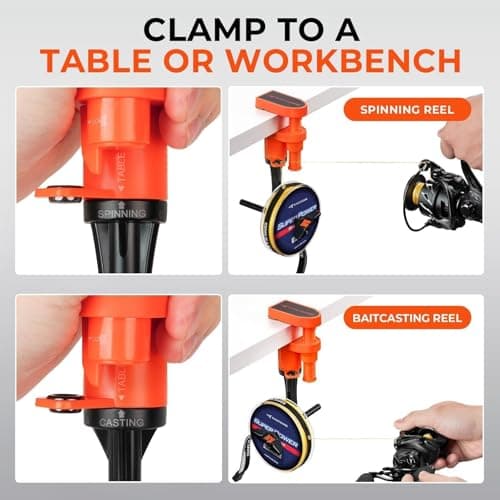 KastKing TrueWind Clamp-On Fishing Line Spooler, Portable Fishing Reel Spooler for Spinning & Baitcasting Reels, No Line Twist, Adjustable Tension, Built-in Line Cutter