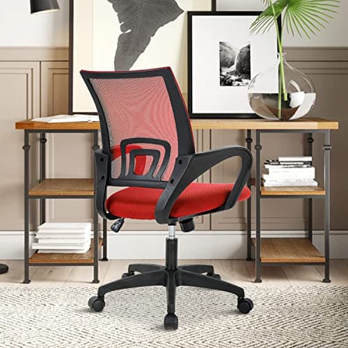 Office Chair, Desk Chair with Lumbar Support Arms, Adjustable Computer Chair with Breathable Mesh Backrest, Home Office Desk Chairs for Student, Adults, Study, Dorm, Comfortable Office Chair(Red)