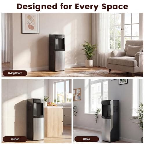 3 in 1 Water Cooler Dispenser with Ice Maker, Bottom-Loading Water Cooler Hot and Cold for Home & Office, 33lbs/24H Bullet Ice, Top Loading 3-5 Gallon, Child Safety Lock, Ice Ready in 7 Mins