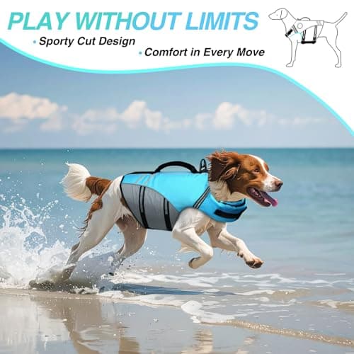 VIVAGLORY Sports Style Dog Life Vest, Dog Life Jacket for Swimming & Boating, Ripstop & Buoyancy for Puppy Doggy, Lifejacket with Handle, M, Blue