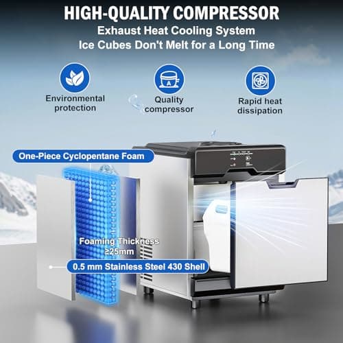 Nugget Ice Maker, 80 LBS/Day with 15 LBS Storage Bin, Freestanding Undercounter Ice Maker Machine Stainless Steel, Soft Chewable Pellet Ice Machine for Home Bar Kitchen Office, Self-Cleaning