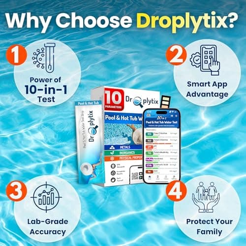 10-in-1 Pool & Spa Water Test Kit with App, Hot Tub, Saltwater, Chlorine, Alkalinity, Hardness, pH, Nitrate, Sulfate, Digital Water Quality Testing Strips (DXPOOL-R10-S10)