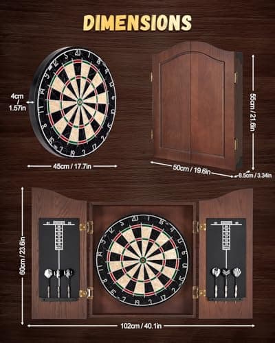 Yirinatek Sisal Dart Board Cabinet Sets, Decorative Dart Boards for Adults [6*Steel Darts] - Wooden Dartboard Cabinet with Integrated Scoreboard for Family Game Rooms