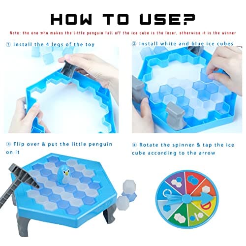 Save Penguin Break Ice Frozen Game for Kids, Meroqeel Protect The Iceberg Dont Let Penguins Trap on Ice Icebreaker Board Games Toy for Adults Family Childrens Kid Ages 4-8 with Cubes and Hammer