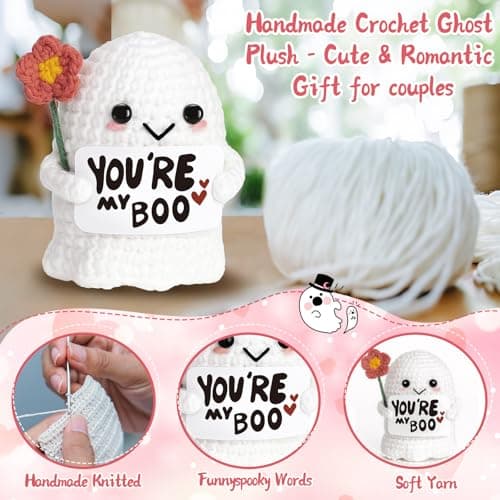 You're My Boo Buddy Cute Halloween Spooky Gifts - Funny & Romantic Handmade Crochet Ghost Plush Decor for for Girlfriend, Boyfriend, Couples, Her, Him, Friends, Valentine,Christmas Stocking Stuffer