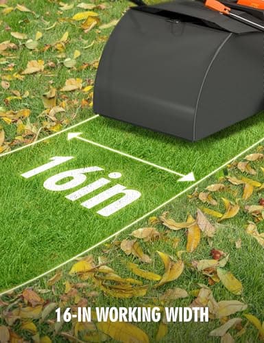 16” Artificial Turf Vacuum,1800w Grass Sweeper 15 Amp Lawn Sweeper Yard Power Brush with 45L Removable Leaf Collection Bag, Quick-Fold, Keeps Clear Sweepy Box, Orange