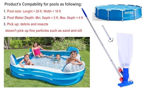 Jet Vacuum W/ 6 Section Poles of 57" for Frame Aboveground/Inflatable Pool Spa, No Electric Power Needed, Use Garden Hose Water Pressure to Vacuum (A Telescopic Pole Can Be Used with This Vacuum)