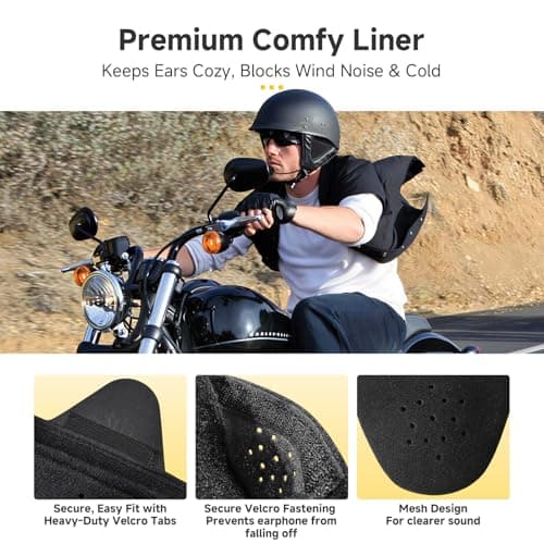 Moman HEB Half Helmet Speaker Pockets, Ear Pads for Motorcycle Helmet Headset Motorbike Headphone Helmet with Narrow or Wide Straps Blocks Wind Noise & Cold