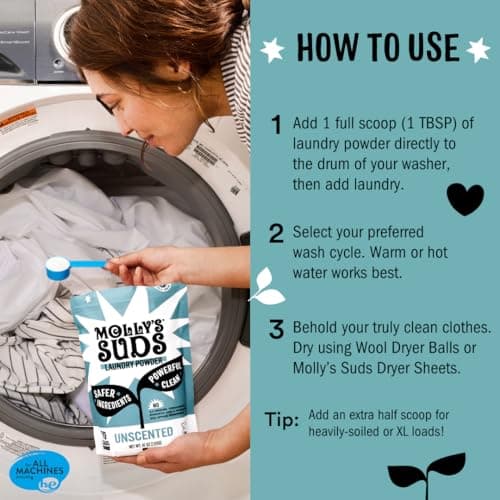 Molly's Suds Original Laundry Detergent Powder | Clean Laundry Detergent Powder for Sensitive Skin | Simple, Effective Ingredients, Stain Fighting | 120 Loads (Unscented)