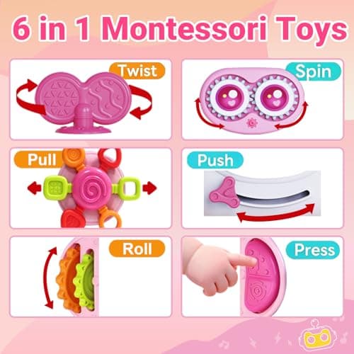 Montessori 6-in-1 Activity Cube, Lights & Sounds, Wheels for Tummy Time & Crawling Training, Birthday Gifts MoraBaby Toys for 1+ Year Old Girl, Musical Busy Cube for Toddlers 1-3 B0FVG81T31