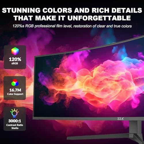 ZZA 49" Curved Gaming Monitor | 5120x1440 Dual QHD, 165Hz/144Hz, 1500R, 32:9 Ultra-Wide, AMD FreeSync, 120% sRGB, Height Adjustable, HDMI 2.1 & DisplayPort 1.4, VESA Mount, Black