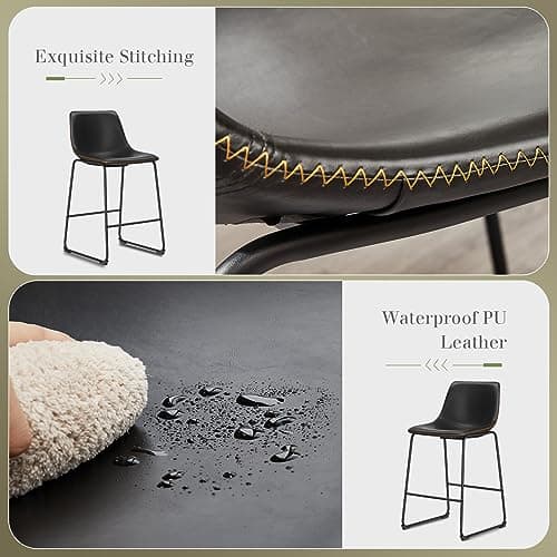 DUMOS 26 Inch Counter Height Bar Stools Set of 4, Modern Faux Leather High Barstools with Back and Metal Leg, Bar Chairs for Kitchen lsland, Black