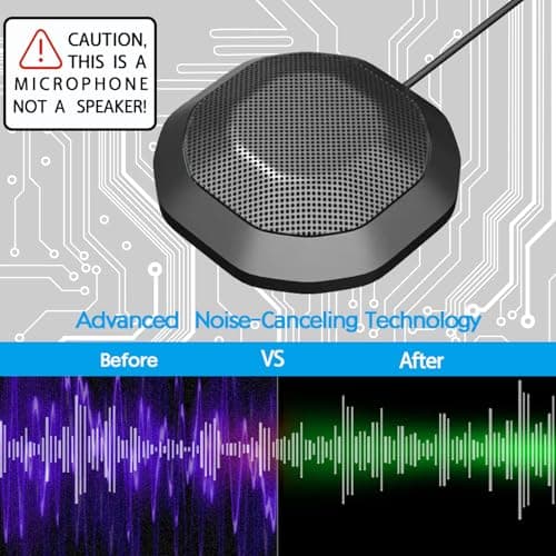 360° Conference USB Microphone for Desktop No Speaker, USB Computer PC Mic, Noise-Canceling Technology, Recording, Skype, Online Class, Court Reporter, Plug & Play, Compatible with Windows & MacOS