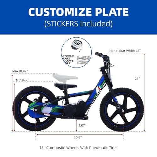AIII Lightweight Electric Dirt Bike for Kids, 170/340W Electric Motorcycle Up to 10/12MPH, 24V Detachable Battery, Hand-Operated Dual Brakes Electric Balance Bike for Ages 3-6/5-12