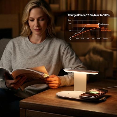 GUSGU 3 in 1 Charging Station for MagSafe Wireless Charger with Three-Level Night Light, 15W Max Fast Charging for iPhone 17/16/15/14/13/, Apple Watch Series 2-11/SE 3/ Ultra 3, AirPods Pro 3-Gray