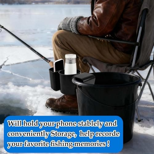 Upgraded Ice Fishing Sled Phone,Drink and Tool Holder 3 in 1 Plastic Ice House Sled Rod Holder Hands-Free Ice Fishing Bucket Holders Rack Gear Accessories Sturdy for Ice Sled Men Birthday Gift Black