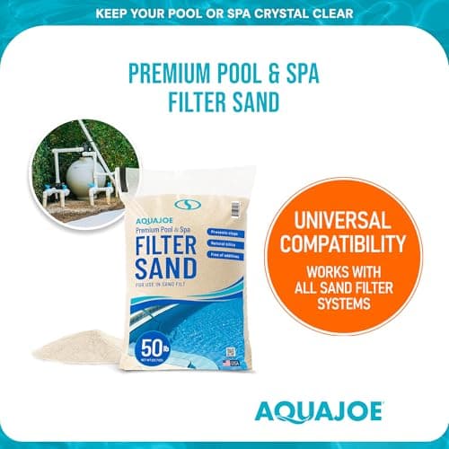 Aqua Joe Premium Pool & Spa Filter Sand, Natural Silica, 50 Lb Bag - Above Ground & Inground Swimming Pool System Accessory - Care, Cleaning & Maintenance, FLTSAND50