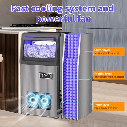 Commercial Nugget Ice Maker 80Lbs/24H with 15Lbs Storage, Stainless Steel Pellet Ice Machine, Ready in 10-15 Mins, Self-Cleaning for Home Office Bars Restaurants