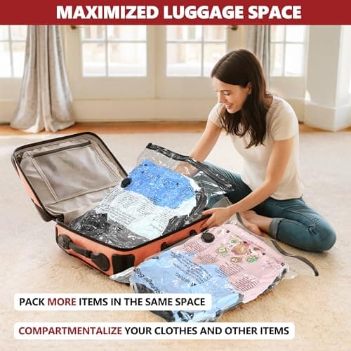 SUOCO Travel Vacuum Bags with Portable Electric Pump, 12 Combo (4L/4M/4S) Compression Packing Seal Cubes for Clothing Suitcase Luggage Organizer, Space Saver Clothes Storage Bags